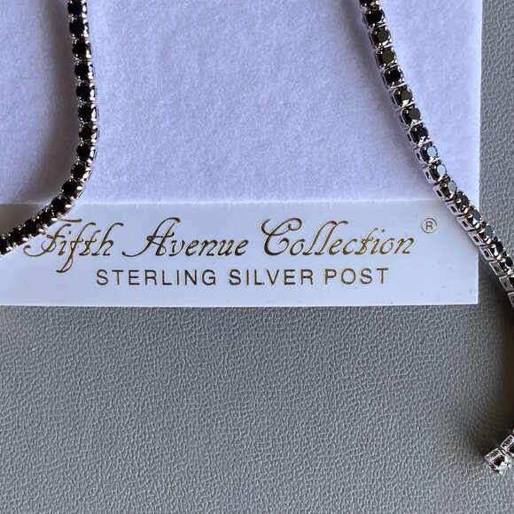 FAC Sleek Black CZ Silver Tone Necklace & Earrings Set NWT - Picture 5 of 8